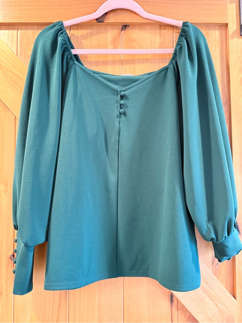 Worthington Teal Puff-Sleeve Button-Front Blouse